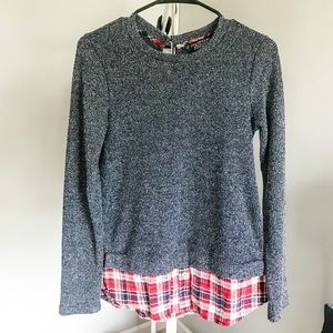 Papermoon Gray Sweater with Red Plaid Hem